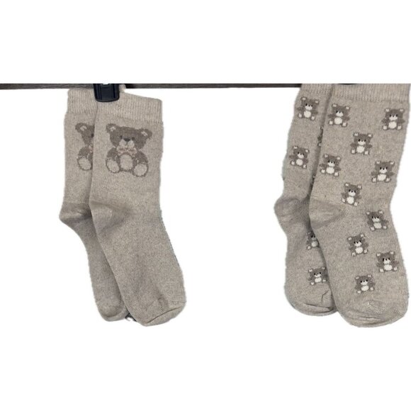 Mila Paoli Made In Italy Sand Teddy Bear Graphic Cashmere Wool Blend Crew Socks - Picture 2 of 5